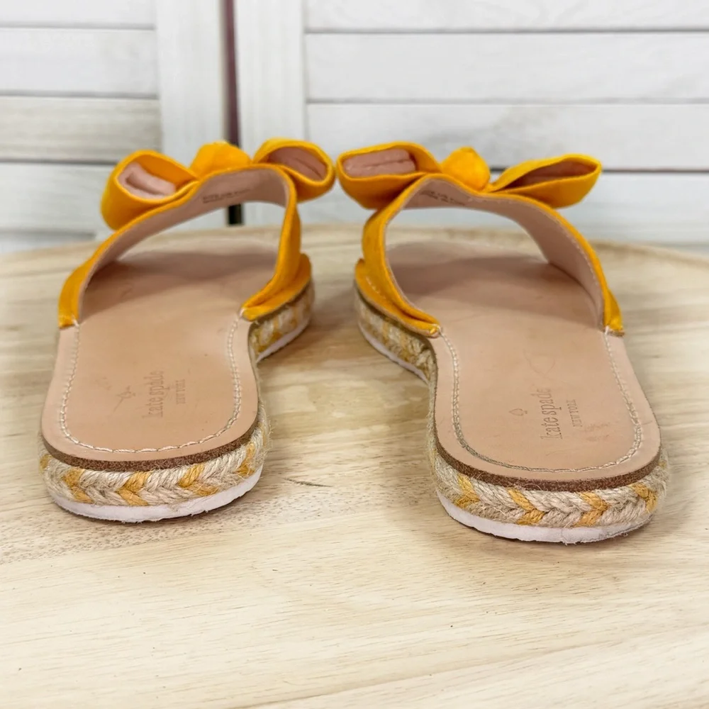 Kate Spade Bow Top Suede Espadrille‎ Slide Sandals Yellow 7.5